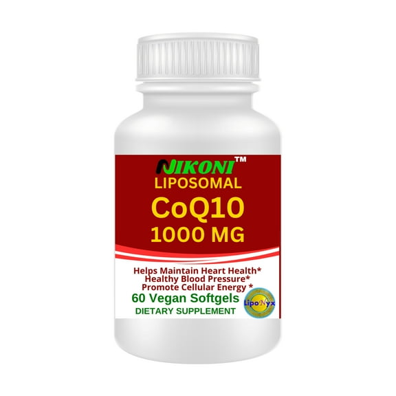 Nikoni Liposomal CoQ10 1000 mg Max. Strength, Energy Supplements, Supports Heart & Brain - 60 Vegan Softgels