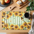 thumbnail image 2 of Yellow Spring Sunflowers Placemats Set of 4 Light Green Striped Country Place Mats Indoor Wipeable Table Mats Washable Cloth Dining Table Placemats for Kitchen Holiday Party Home Decor 13x19 Inch, 2 of 9
