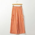 thumbnail image 5 of Sexlip Women Drawstring Striped Pants Loose Wide Leg Lounge Pants Casual Palazzo Pants Trousers with Pockets Orange L, 5 of 5
