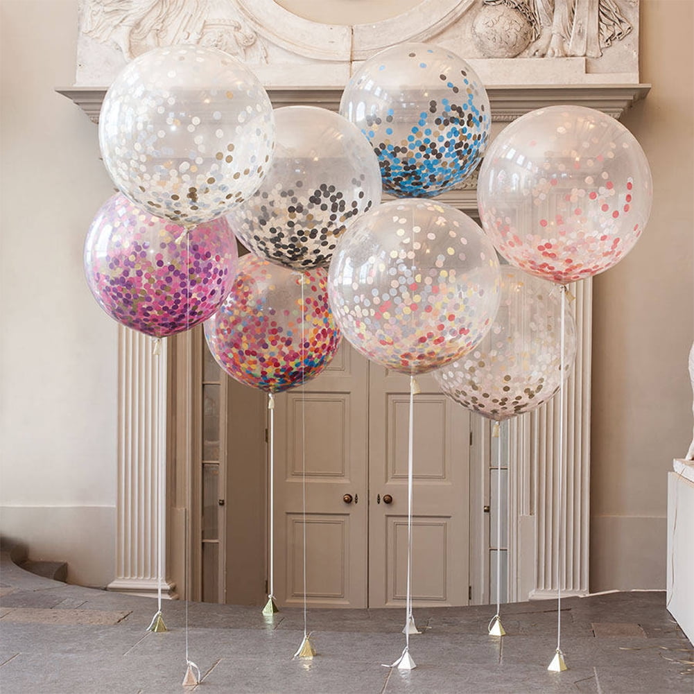 36" Round Confetti Balloons Latex Balloons Filled with Colorful Crepe