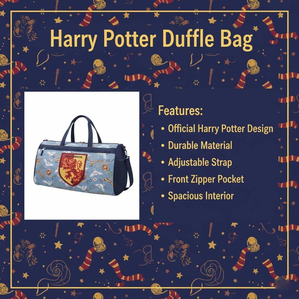Harry Potter Gryffindor Kids Duffle Bag 16.5"  Travel & Sports Bag with Zipper Pocket, Mesh Sides & Strap