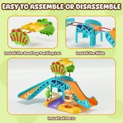 Toy Car for Kids, Dinosaur Toy Car, 5 in 1 Dinosaur Slide & Parking with 4 Push and Go Toy Cars, Toys for 2-3 Year Old, Toddler Toy Car, Learning Educational Toys for Boys Girls Best Birthday Gifts