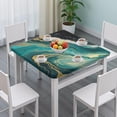 thumbnail image 3 of Teal Marble Gold Wave Pattern Square Fitted Tablecloth with Elastic Edge,Square Table Cover,Washable Elastic Table Cover for Home Kitchen Party Decor 34"x34", 3 of 6