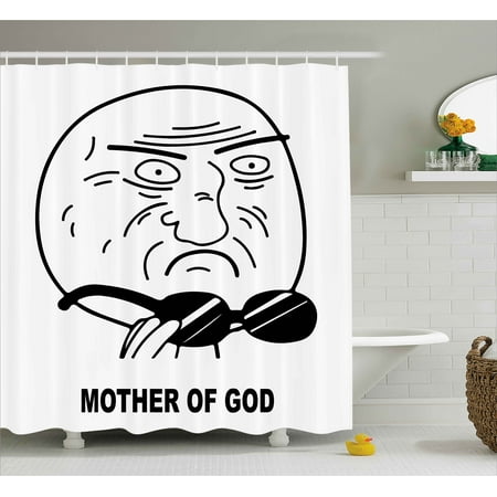 Humor Decor Shower Curtain, Awkward Comics Me Gusta Guy Meme with Displeased Looking-Face New Era Artwork, Fabric Bathroom Set with Hooks, 69W X 70L Inches, Black White, by Ambesonne
