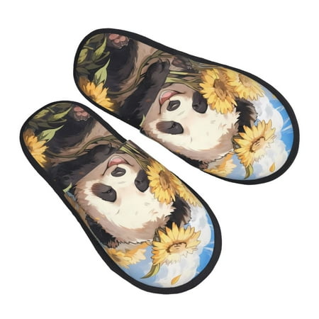 

Kdxio Clear Sky Cute Sunflower Panda Pattern Slippers for Women Memory Foam Fuzzy House Slippers Bedroom Non-slip Warm Womens Slippers