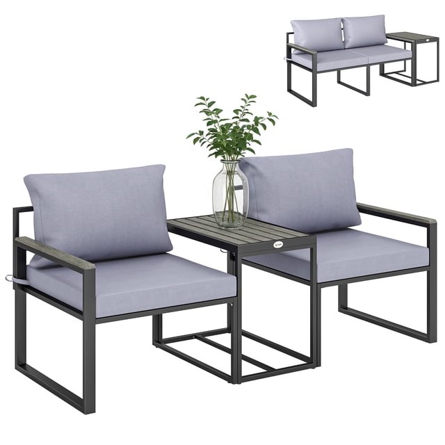 Outsunny Outdoor Bistro Set with Thick Cushions 3 Pieces, Grey