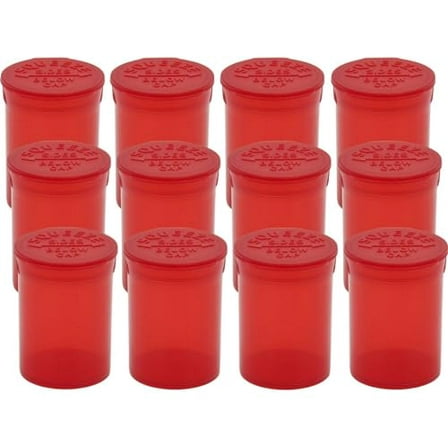 Multi-Use Airtight Empty Pill Bottles with Hinged Lids, 30 Dram Plastic Bottle Organizer for Supplements, Vitamins & Medicines, 12 Pack (Red Translucent)