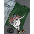 thumbnail image 3 of Unicorn Skull W Flowers T-Shirt Women -Smartprints Designs, Female Small, 3 of 4