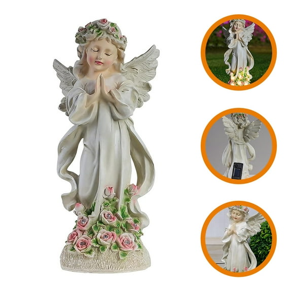 PAMINGONO 1Pcs Resin Solar Angel Statue For Garden Sculpture Yard Decorations 30 3x14 5In