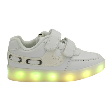 Galaxy LED Shoes Light Up USB Charging Low Top Velcro Strap Kids Sneakers (White)