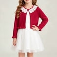 thumbnail image 5 of Girls Red Cardigan Cotton Lace Ruffle - Cropped Open Front Knit Bolero 2-14,Size 4-5 T, 5 of 8