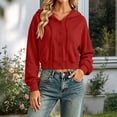 thumbnail image 2 of Women's Cropped Button Down Hoodie Drawstring Long Sleeve Sweatshirt with Pockets, 2 of 8