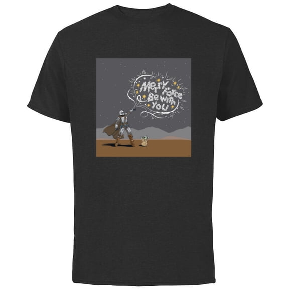 Star Wars Mando & Grogu Christmas Merry Force Be With You - Short Sleeve Cotton T-Shirt for Adults - Customized-Black