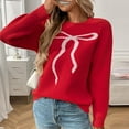 thumbnail image 5 of EchfiProm Y2k Women Sweaters Pullover Red Relaxed Fit Solid Bow Long Sleeve Knit Crew Neck Sweater Top S, 5 of 7