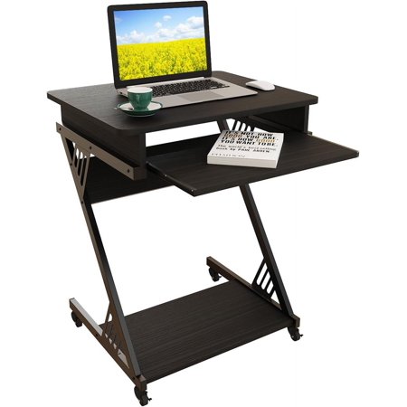 ALISENED 23.6 inch Z-Shaped Computer Desk with Smooth Keyboard Tray with Wheels and Bottom Shelves