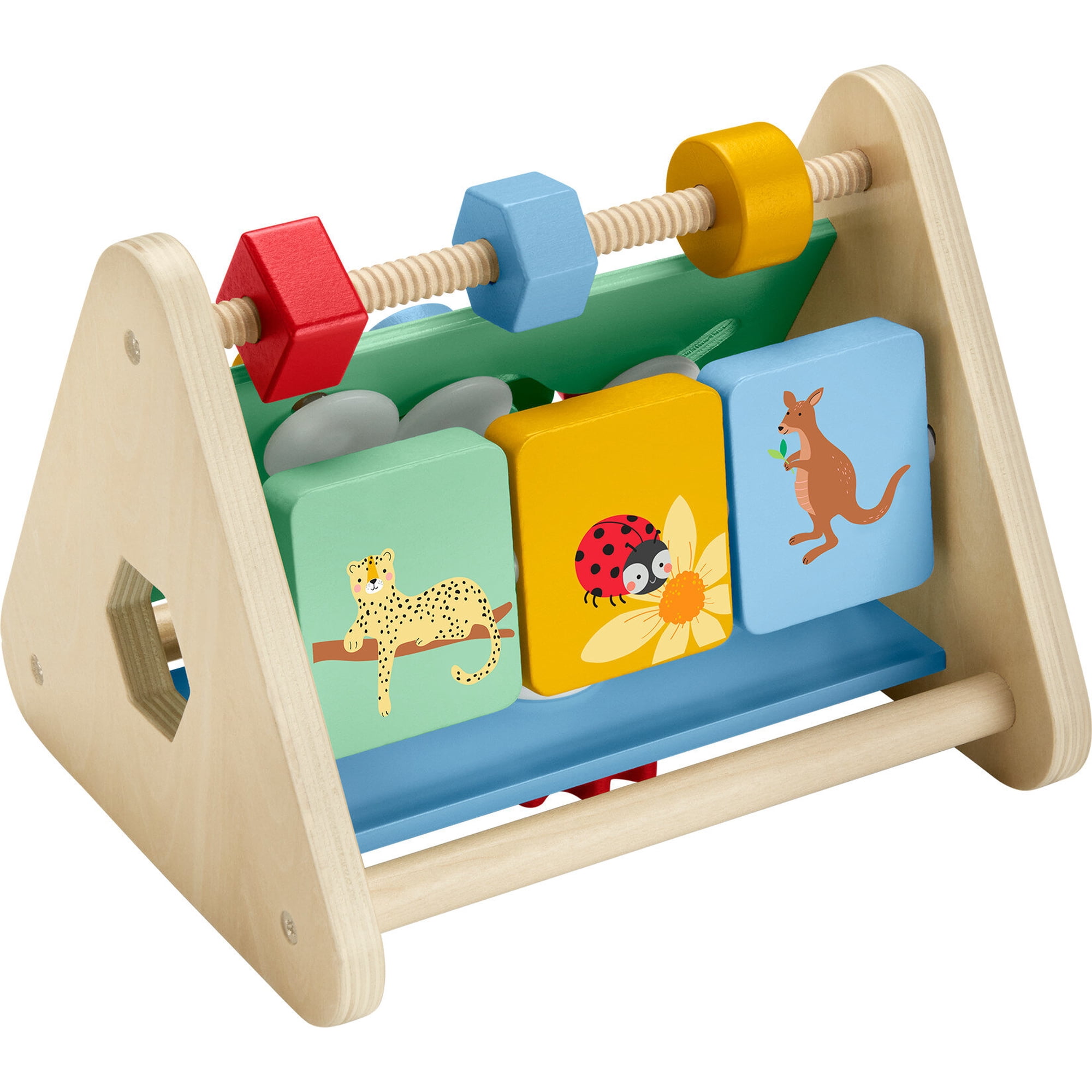 Fisher-Price Wooden Activity Triangle, 3-Sided Fine Motor Toy for Baby & Infant 6M+, 1 Wooden Piece