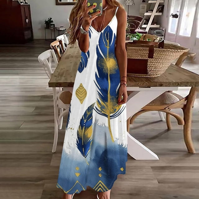 LSLJS Mode Femmes Été Décontracté Robe Longue Sans Manches Col en V, Robe d'Été Plage