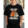 thumbnail image 1 of Boys' Rugby Helmet Graphic T-Shirt - Lightweight, Breathable, Quick-Dry Crewneck with "JUST A BOY WHO Loves Football" Print - Perfect for Summer Outdoor Activities & Casual Wear, 1 of 6