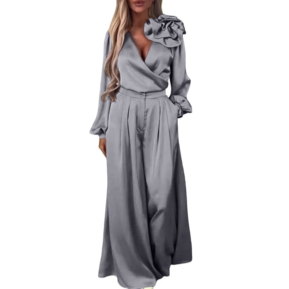 Sexlip Womens Maxi Dress Two Piece Set Long Sleeve Top Floor Length Skirt Lightweight Fabric Ruffled Design for Daily Outdoor Gray XXXXL