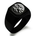 thumbnail image 1 of Stainless Steel Janus Greek God of Beginnings Engraved Square Flat Top Biker Style Polished Signet Ring, 1 of 1