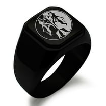 Stainless Steel Janus Greek God of Beginnings Engraved Square Flat Top Biker Style Polished Signet Ring