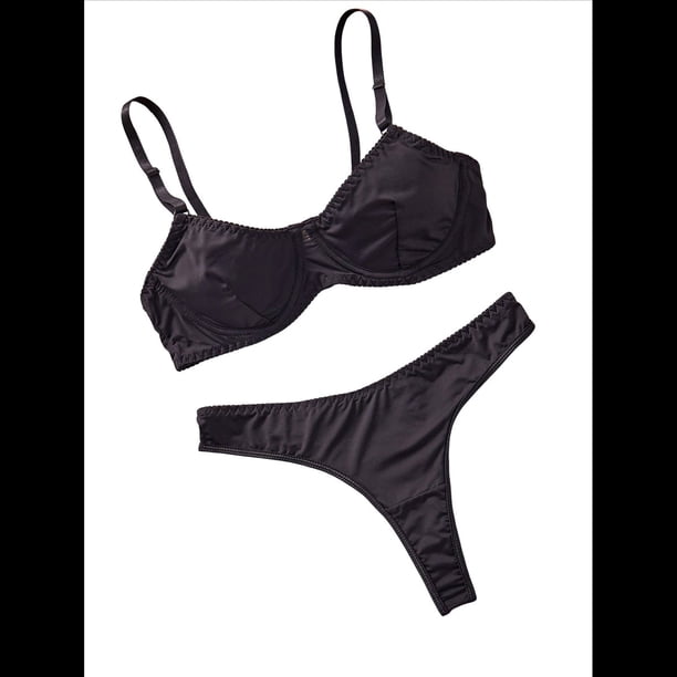 Conjunto de Ropa Interior Push Up con Aros y Estampado Floral Negro S
