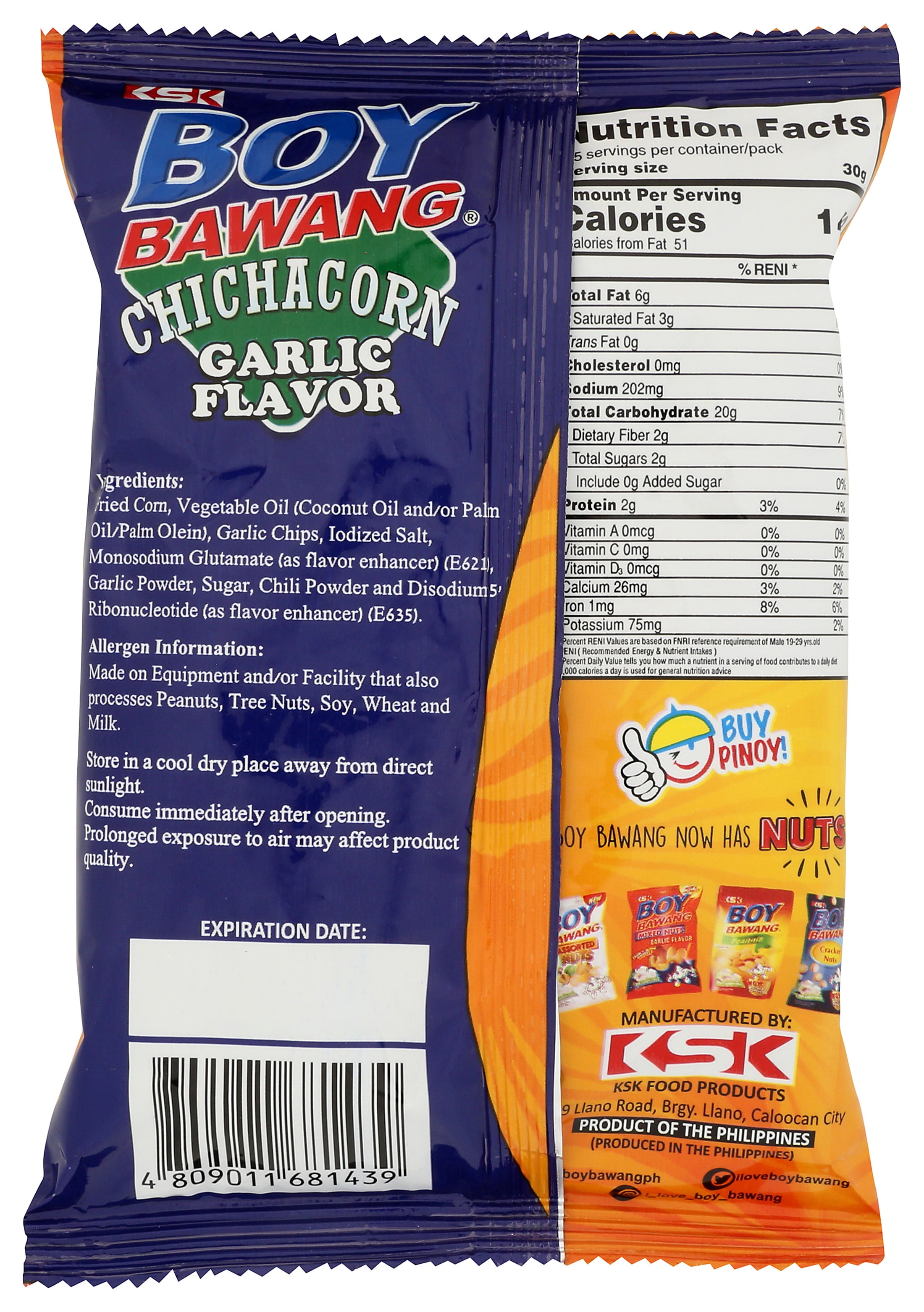 Boy Bawang Garlic Flavor Chichacorn Snack Chips, 3.53 oz, 1