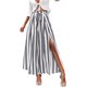 thumbnail image 1 of Pantalones anchos y holgados con cintura alta y abertura a rayas elegantes para mujer, L, 1 of 5