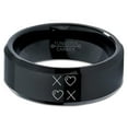 thumbnail image 2 of Tungsten Hugs Kisses XOXO Hearts Love Band Ring 8mm Men Women Comfort Fit Black Beveled Edge Polished, 2 of 4