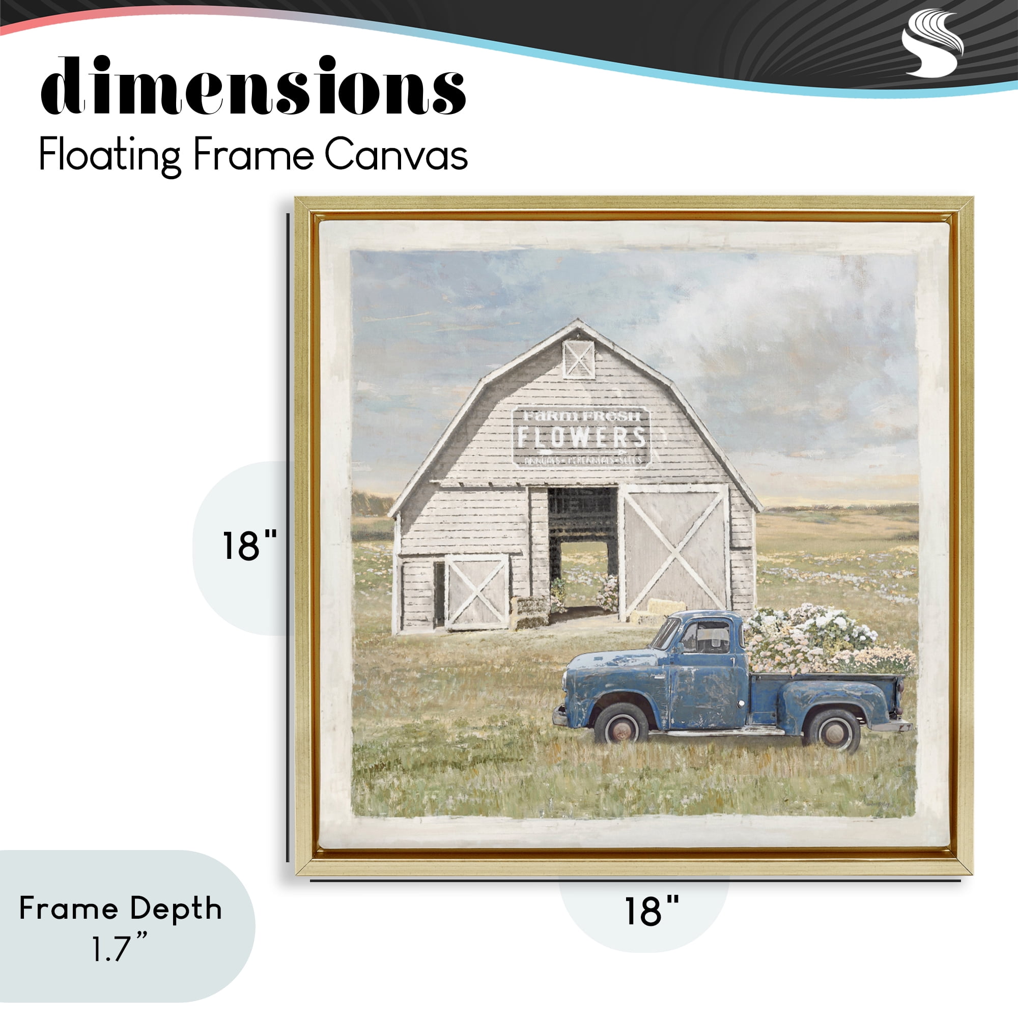 Stupell Industries Rustic Flower Barn Gold Framed Floater Canvas Wall Art, design by Amber Sterling