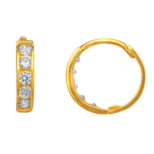 JewelStop 14K Yellow or White Gold 2x10mm Cubic Zirconia Huggie Hoop Earrings