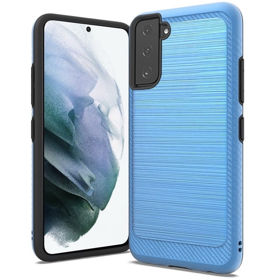 for Samsung Galaxy S21 FE /Fan Edition Protective Hybrid TPU 2-Piece Shockproof with Brushed Metal Texture Carbon Fiber Hard PC Back Cover ,Xpm Phone Case [Blue]