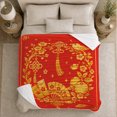 thumbnail image 5 of Lunar New Year Festive Red Floral Bird Art, Festive Holiday Scene, Warm Flannel Blanket for Living Room and Reading Nook, Art Lovers Friendship Gift, Festive Home Decor, 5 of 9