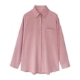 thumbnail image 1 of Camisa de mujer de manga larga con cuello vuelto y botones, blusa informal holgada para mujer para el trabajo, vacaciones diarias, rosa L, 1 of 8