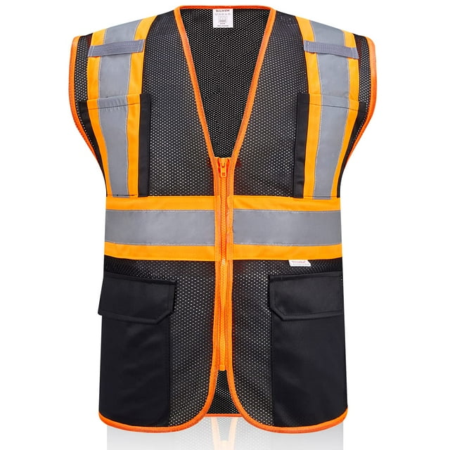 Chaleco de seguridad SULWZM con bolsillos reflectantes con cremallera negro L