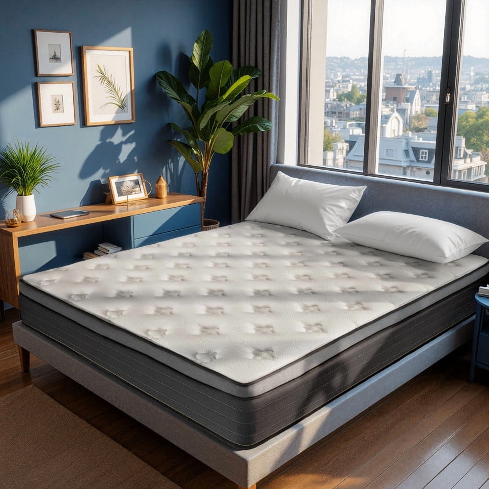 12" King Hybrid Mattress, Memory Foam Pocket Springs in a Box, Medium Firm, Shoulder and Back Pain Relief, Breathable Comfort Fabric, Zero Rocking, 7-Zone Lumbar Support 180 Night Trial