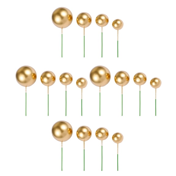 CIMAXIC 40Pcs Golden Plastic Round Ball Toppers For Cupcakes And Birthday Cakes