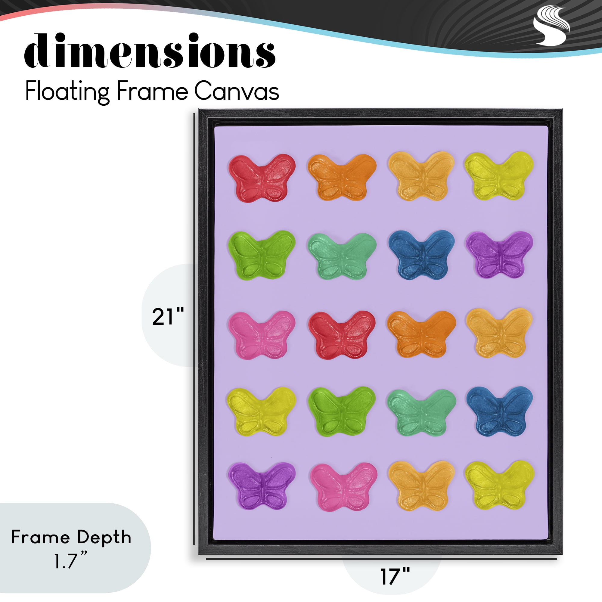 Stupell Industries Colorful Butterflies on Lilac Black Framed Floater Canvas Wall Art, design by LISH Creative