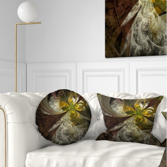 Designart Symmetrical Gold White Fractal Flower - Floral Throw Pillow - 12x20