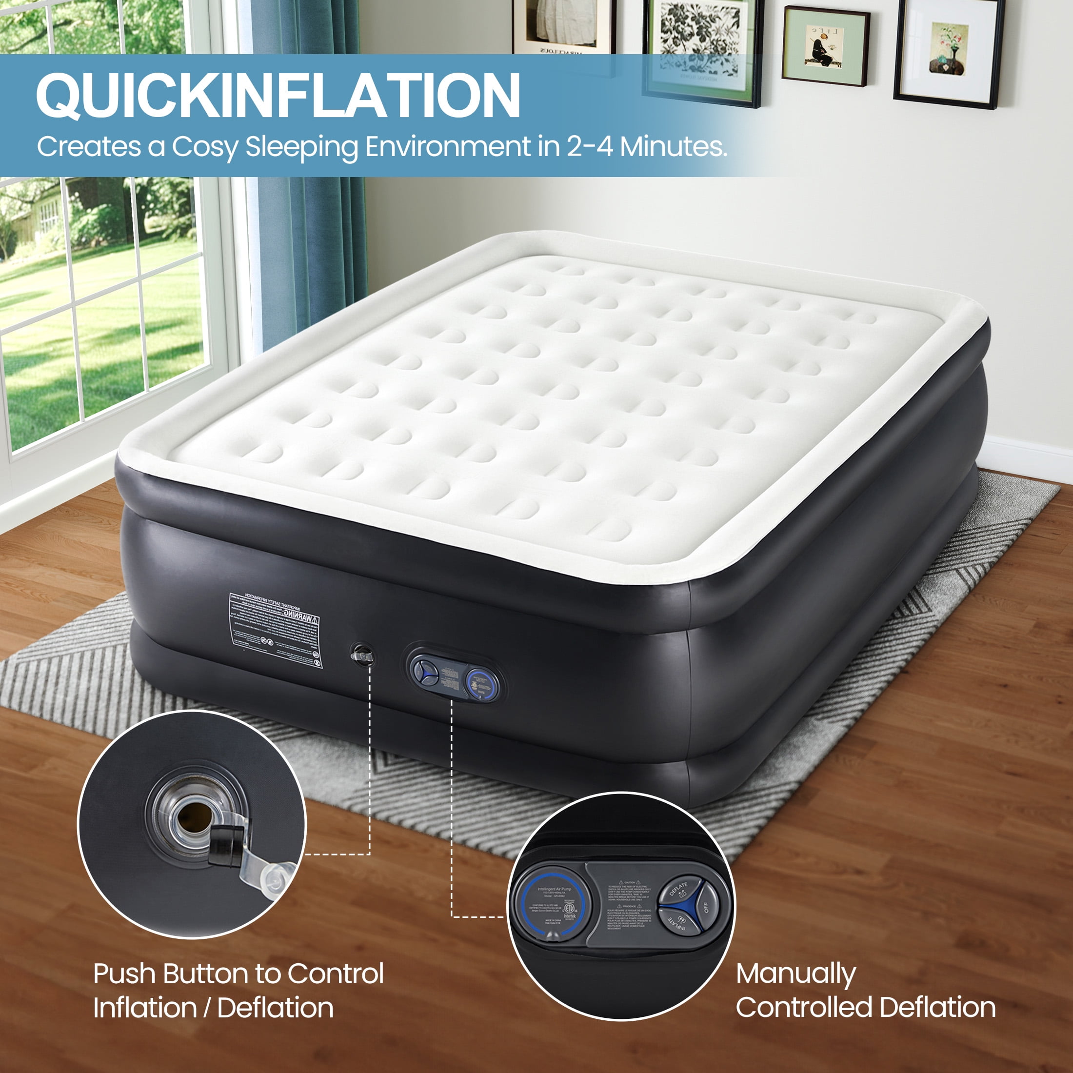Aukfa 16" Twin Air Mattress with Built-in Pump, Inflatable Airbed for Camping, Travel, 660lbs