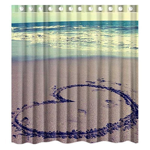 MOHome Beach Theme Heart on Beach Shower Curtain Waterproof Polyester