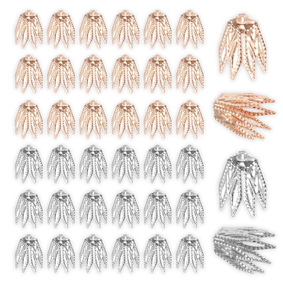 Uxcell 100 Pcs 8x10 mm Pendant Beads Caps, Hollow Cone Bead End Spacers Jewelry Making Supplies Charm for DIY Bracelet Earring Necklace Accessory (White Silver/Light Gold)
