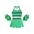 thumbnail image 4 of Xnihocha Girls Classic Cheerleading Team Uniform Mesh Splice Crop Top with Pleated Boxer Skirts Rooter Stage Suit Green 14, 4 of 7