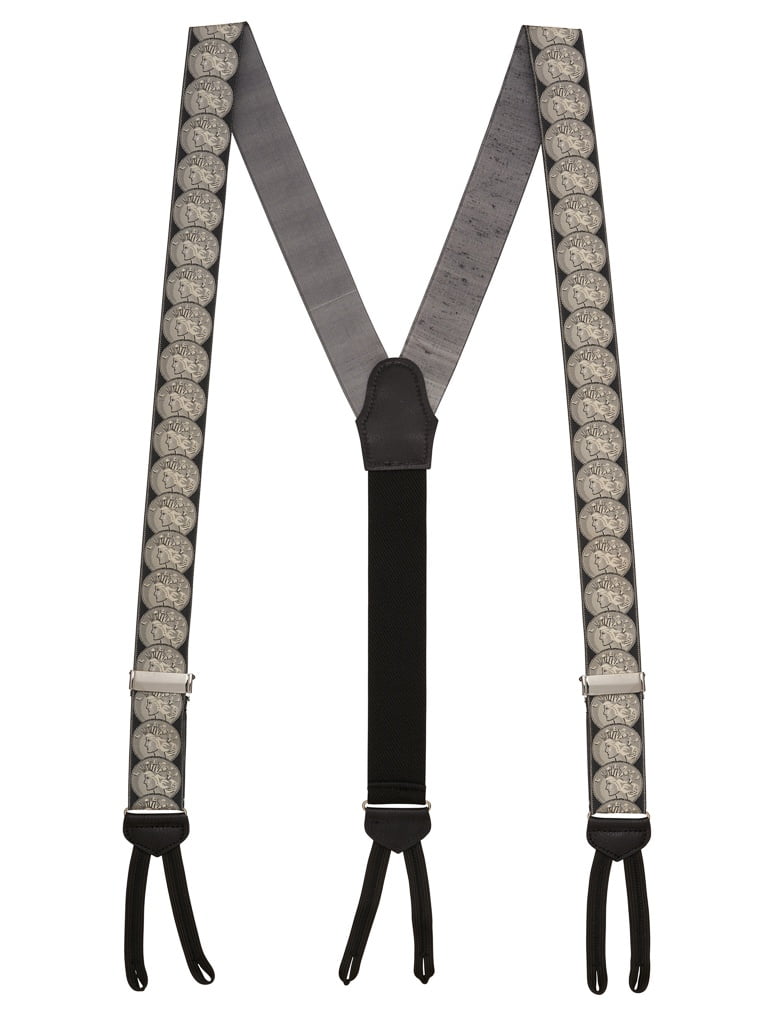SuspenderStore Mens Vintage Ribbon Coin Of The Realm Suspenders CLIP