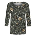 thumbnail image 3 of Women's Tops 3/4 Length Sleeve Shirts 2026 Spring Summer Womens Clothings Basic Tees Fashion Flowers Printed Round Neck Blouses Pullover, 3 of 5