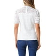 thumbnail image 3 of INSPIRAR CHIC Blusa de Encaje Floral con Cuello Alto y Mangas Cortas Abullonadas Elegante Talla XS Blanca, 3 of 6
