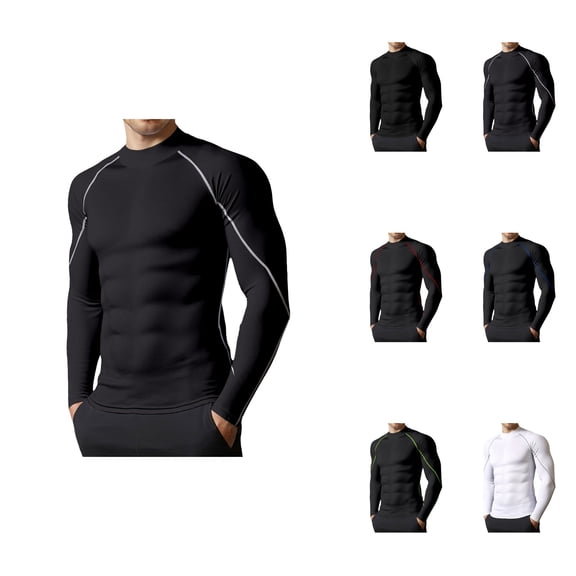 Men's Compression Long Sleeve Fitness Top, High Neck Warm Lined Workout Base Layer for Outdoor Training, Quick-Dry Athletic Gym Shirt