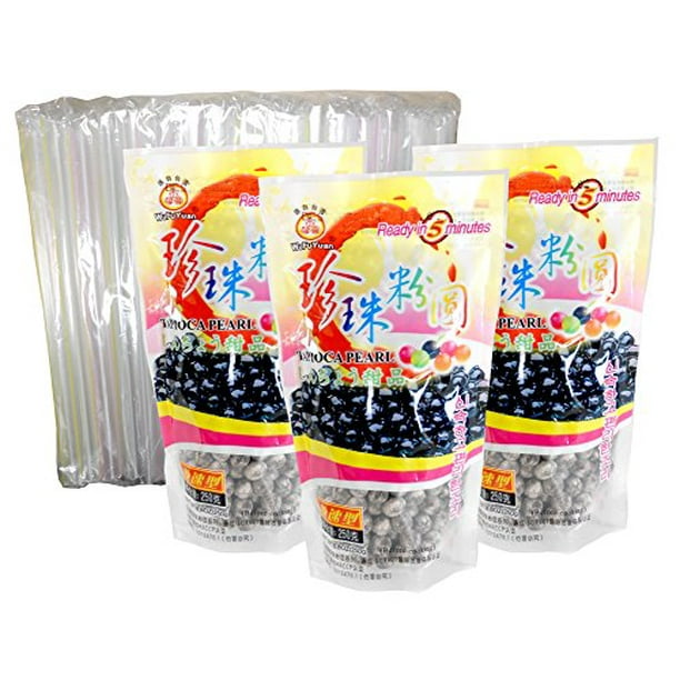 NineChef Bundle WuFuYuan 3Pack BLACK Boba Tapioca Pearls with 1 pack
