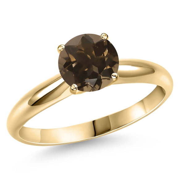 Gem Stone King 14K Yellow Gold Brown Smoky Quartz Engagement Ring for Women | 1.80 Cttw | Round 8MM | Gemstone Birthstone | Size 6