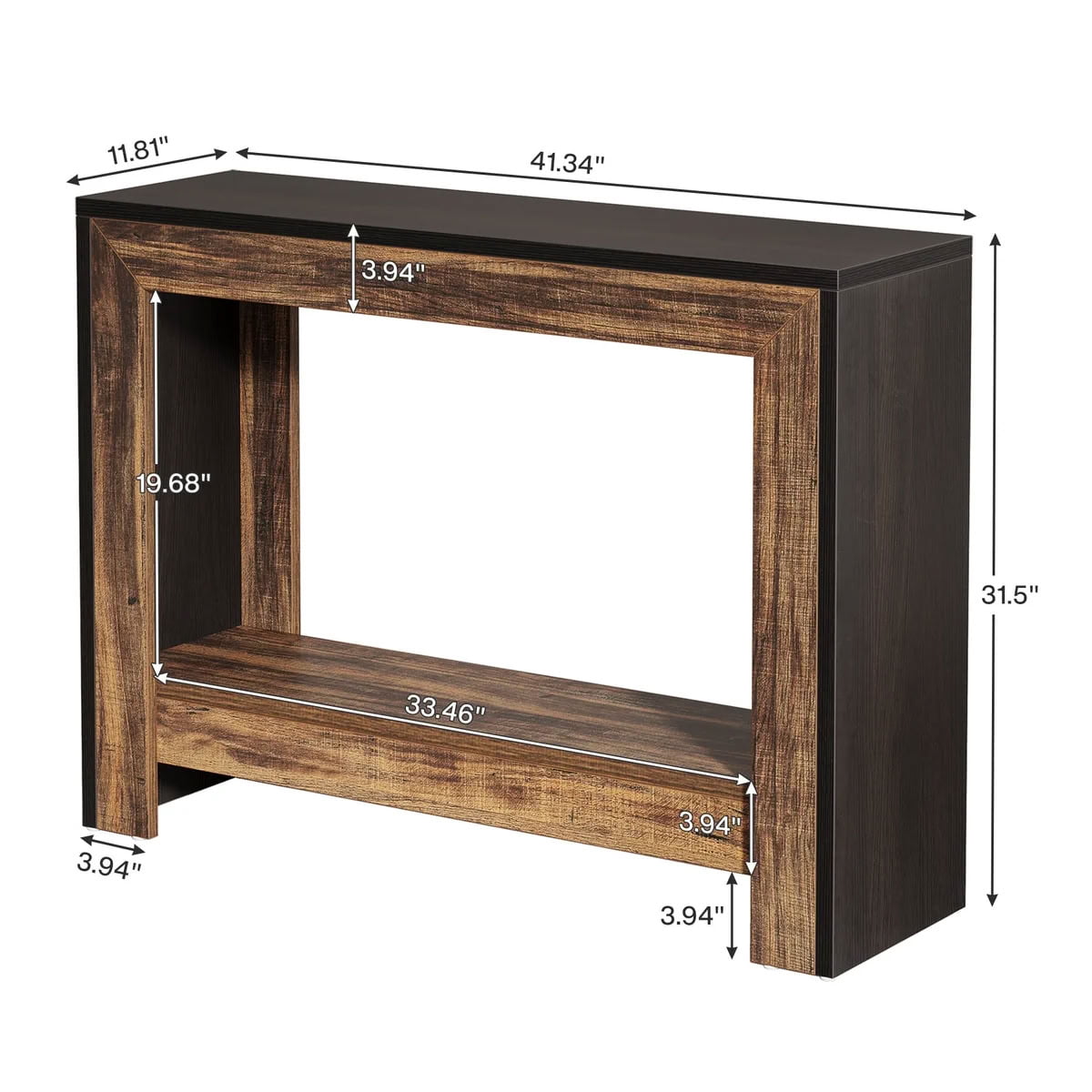 MAYEERTY 41.3" Farmhouse Console Table, Rustic Wood Entryway Table with Open Storage Shelf, for Living Room, Hallway, Small Spaces